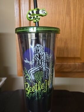 Beetlejuice Green Travel Tumbler with Straw
